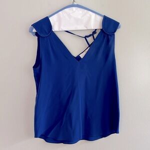 Amanda Uprichard royal blue 100% silk sleeveless top with shoulder detail